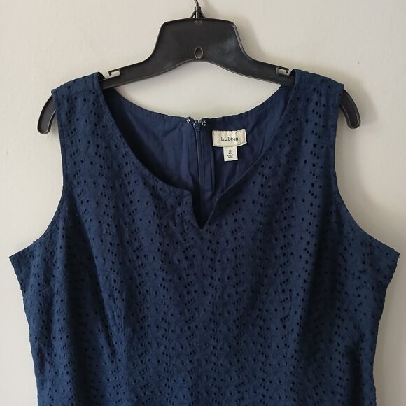 VTG L.L Bean Women's Sheath Dress Size 18 Blue Zipper Sleeveless 100% Cotton - Picture 2 of 16